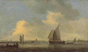 Pohled na řeku Merwede a zříceninu Huis te Merwede; v pozadí Dordrecht od Jan van Goyen