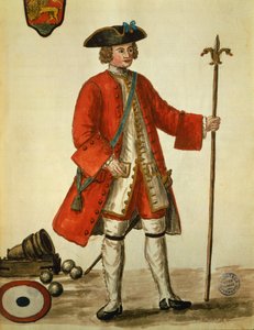 Dělostřelec z benátského námořnictva v uniformě, převzato z Kostýmy Benátek od Giovanniho di Grevembrocha (1731-1807) Akvarel od Jan van Grevenbroeck