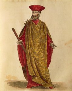Capitano Generale Da Mar (generální kapitán námořnictva) z Benátské republiky Serenissima, Jan van Grevenbroeck nebo Giovanni Grevembroch (1731-1807), Gli Donne de Veneziani, z ilustrované knihy kostýmů, akvarel od Jan van Grevenbroeck