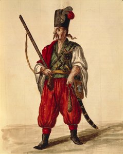 Karabina, od Jana van Grevenbroecka nebo Giovanniho Grevembrocha (1731-1807), Gli Donne de Veneziani, z ilustrované knihy kostýmů, akvarel od Jan van Grevenbroeck