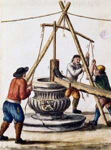 Kopání studny, ilustrace z Ilustrované knihy benátských krojů, Jan Grevenbroeck (1731-1807), akvarel, Itálie od Jan van Grevenbroeck