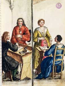 Manželská agentura, ilustrace z Ilustrované knihy benátských krojů, Jan Grevenbroeck (1731-1807), akvarel, Itálie od Jan van Grevenbroeck