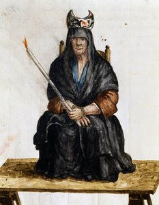 Čarodějka, ilustrace z Kostýmů Benátčanů téměř každého věku, pilně sbíraná a malovaná v 18. století, Giovanni di Grevembroch (1731-1807) od Jan van Grevenbroeck