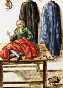 Krejčovství, ilustrace Jan van Grevenbroeck (1731-1807) z rukopisu Dress of Venetians, Itálie od Jan van Grevenbroeck