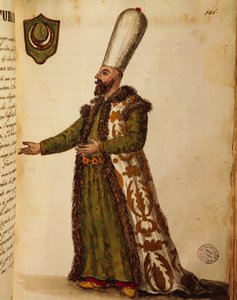 Turecký velvyslanec v Benátkách, kolorovaná rytina Giovanni di Grevembroch, z Gli abbigliamento de veneziani (kostýmy Benátčanů), svazek II, deska 121 od Jan van Grevenbroeck