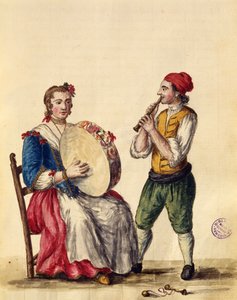 Benátský hudebník (pero, inkoust a wc na papíře) od Jan van Grevenbroeck