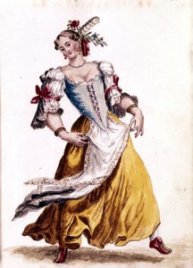 Benátský tanec. Kresba akvarelem a tuší z rukopisu „Custom of the Venitians““ od Jana van Grevenbroeka (nebo Giovanniho Grevenbroicha (Grevenbroich) (1731-1807) od Jan van Grevenbroeck
