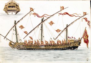 galesus benátský. Kresba akvarelem a tuší z rukopisu „Custom of the Venitians““ od Jana van Grevenbroecka (nebo Giovanniho Grevembrocha (Grevenbroch) (1731-1807) od Jan van Grevenbroeck