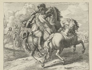 Voják střílel na koni Cavalry Scenes (název série) od Jan van Huchtenburg (possibly copy after)