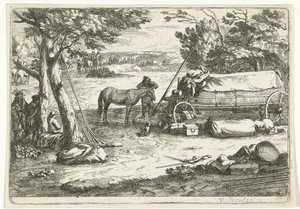 Krajina s vozíkem a postavami od Jan van Huchtenburg