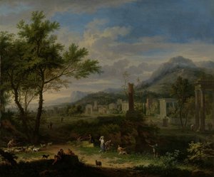 Arkádská krajina s rybáři od Jan van Huysum