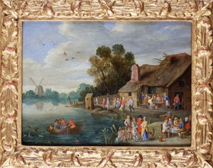 Říční krajina s Gentry ve vesnickém hostinci od Jan van Kessel