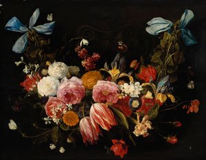 Kousek růží, tulipánů, jiřin a dalších květin