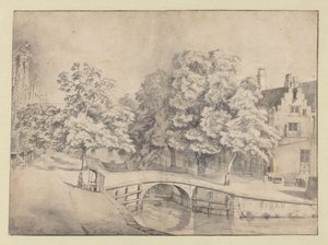 Pohled na Leidsegracht v Amsterdamu, při pohledu z Keizersgracht od Jan van Kessel