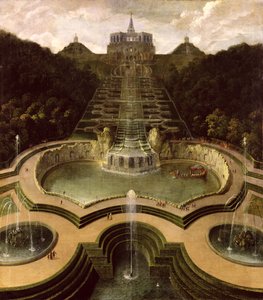 Pohled do oktagonu nad vodopády a Neptunovými bazény, po roce 1716