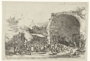 Slavnosti v ruinách jeskyně nymfy Egeria Prospetto e veduto a Cafarelle fuoro di porte S. Sebastiano, Rom (název na objektu) od Jan van Ossenbeeck
