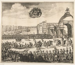 Vstup krále Viléma III do Haagu, 1691 Na Blyde, velmi žádaný a první královský Inhalingh Williama III., krále Anglie, Skotska, Vranckrycka a Yerlandta atd. Binnen v Haagu 5. února, v den Jaere 1691 (název na