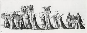 Císařské zbraně na smutečním průvodu císaře Karla V., 1559 od Jan van and Doetechum Doetechum the elder