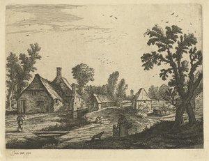 Pohled na vesnici s ženou a dítětem v ulici vesnice od Jan van de Cappelle (attributed to)