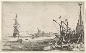 Přístavní hlava s rybáři vytahujícími své sítě Mořské krajiny (název série) od Jan van de Velde (II)