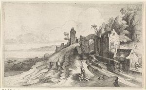 Pobřežní krajina s vodním mlýnem Mořské krajiny (název série) od Jan van de Velde (II)