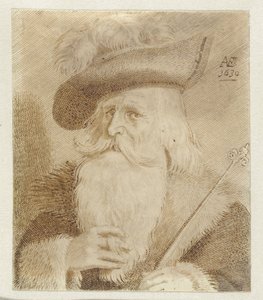 Muž s kožešinovým límcem, kloboukem a holí od Jan van de Velde (II)