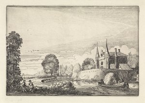 Výletní loď v vodním příkopu Krajiny (název série) Amenissimae aliquot requculae (název série) od Jan van de Velde (II)