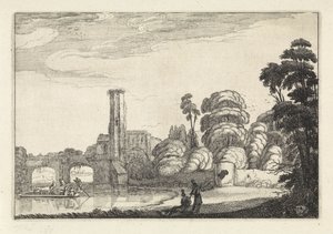 Pont u mostu a ruiny Krajiny (název série) Amenissimae aliquot requculae (název série) od Jan van de Velde (II)