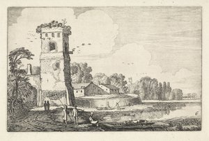 Pont s ovcemi na věži v říční krajině Krajiny (název série) Amenissimae aliquot requculae (název série) od Jan van de Velde (II)
