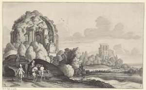 Cestovatelé v chrámu Minerva Medica v Římě Krajiny po Pieteru de Molijn (název série) od Jan van de Velde (II)