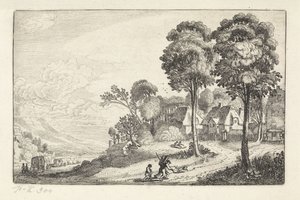 Cestující na cestě poblíž vesnice Krajiny (název série) Amenissimae aliquot requculae (název série) od Jan van de Velde (II)