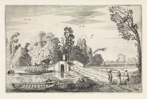 Říční krajina s kamenným mostem Krajiny (název série) Amenissimae aliquot requculae (název série) od Jan van de Velde (II)