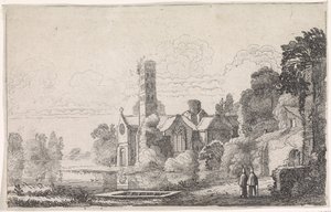 Dva mniši v opatství v krajině řeky Říční krajiny (název série) od Jan van de Velde (II)