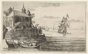 Dvoumistr na pobřeží s kaplí Mořské krajiny (název série) od Jan van de Velde (II)