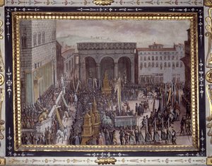 Oslava lichotek ve Florencii (Oslava poct na náměstí Piazza della Signoria, Florencie) od Jan van der Straet