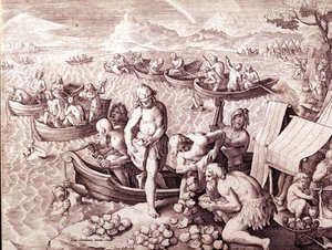 Lov ústřic. 17. století. Rytina Giovanni Stradano (Jan Van Der Straet) (Johannes Stradanus) (1523-1605). od Jan van der Straet