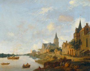Rýn v Emmerichu s kostelem svatého Martina ... od Jan van der (manner of) Heyden