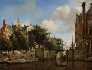 Amsterdam City View s domy na Herengracht a staré Haarlemmersluis, c.1670