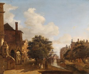 Architectural Fantasy, se Staroměstskou radnicí, Amsterdam c.1667-72 (olej na dubovém panelu) od Jan van der Heyden