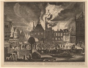 Vypálení staré amsterdamské radnice od Jan van der Heyden