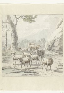 Krajina se stádem ovcí u stromu od Jan van der Meer (II)