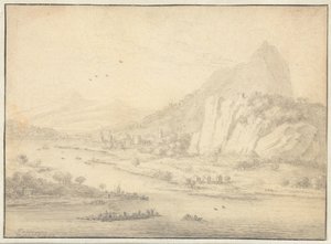 Horská říční krajina s loděmi od Jan van der Meer (II)