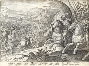 Bitva u Labadie si Sena a Svaté Abondy, deska 3 z "Dějin Medicejských", vyryl Philip Galle (1537-1612), asi 1583 od Jan van der Straet
