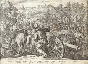 Bitva u Mons Regionis, deska z "Dějin Medicejských", vyryl Philip Galle (1537-1612), asi 1583 od Jan van der Straet