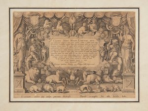 Věnující stránka souboru "Vítězství a triumf rodiny Medici" od Jan van der Straet, called Stradanus