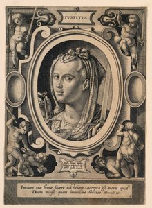 Spravedlnost (Justice), deska 5 z „Virtutum theologicarum et cardinalium“ od Jan van der Straet, called Stradanus