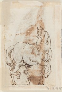 Stránka kreslicí knihy; Studie k obrazu sv. Magdalény; Hřebec od Jan van der Straet, called Stradanus