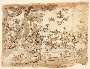 Recto: Hon na ptáky se sokoly; Verso: Luneta zdobená zvířaty, kozorohem a listím od Jan van der Straet, called Stradanus