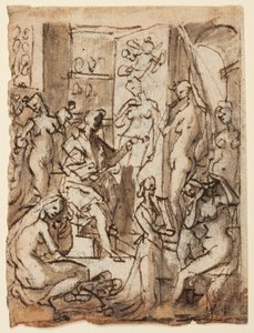 Recto: Zeuxis obraz Helena; Verso: Studie figur pro ilustraci osmého kruhu, desátá bolgia Dantova pekla (Falzifikátory: Mistr Adamo, Sinon z Tróje, Potifarova žena) od Jan van der Straet, called Stradanus