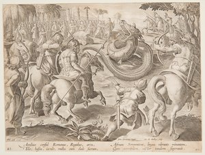 Římský konzul Attilius Regulus v boji s obřím africkým hadem, deska 25 ze série Divoké hony